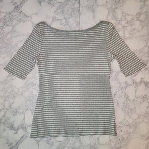 Old Navy Striped Top Boat Neck Half Sleeve Gray White Large